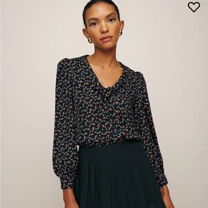 Reformation Anaya Black Floral Top